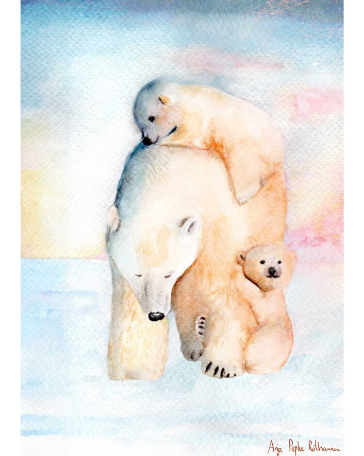 Isbjørnemor med unger