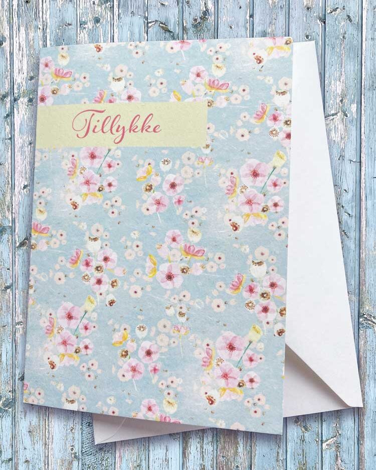 Retro mormor stil, med akvarel maled valmuer og frøkapsler A6 foldekort med akvarel maled valmuer, med print på bagsiden